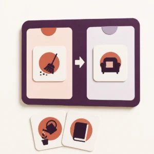 Illustrative First and Then board showing a task followed by a preferred activity